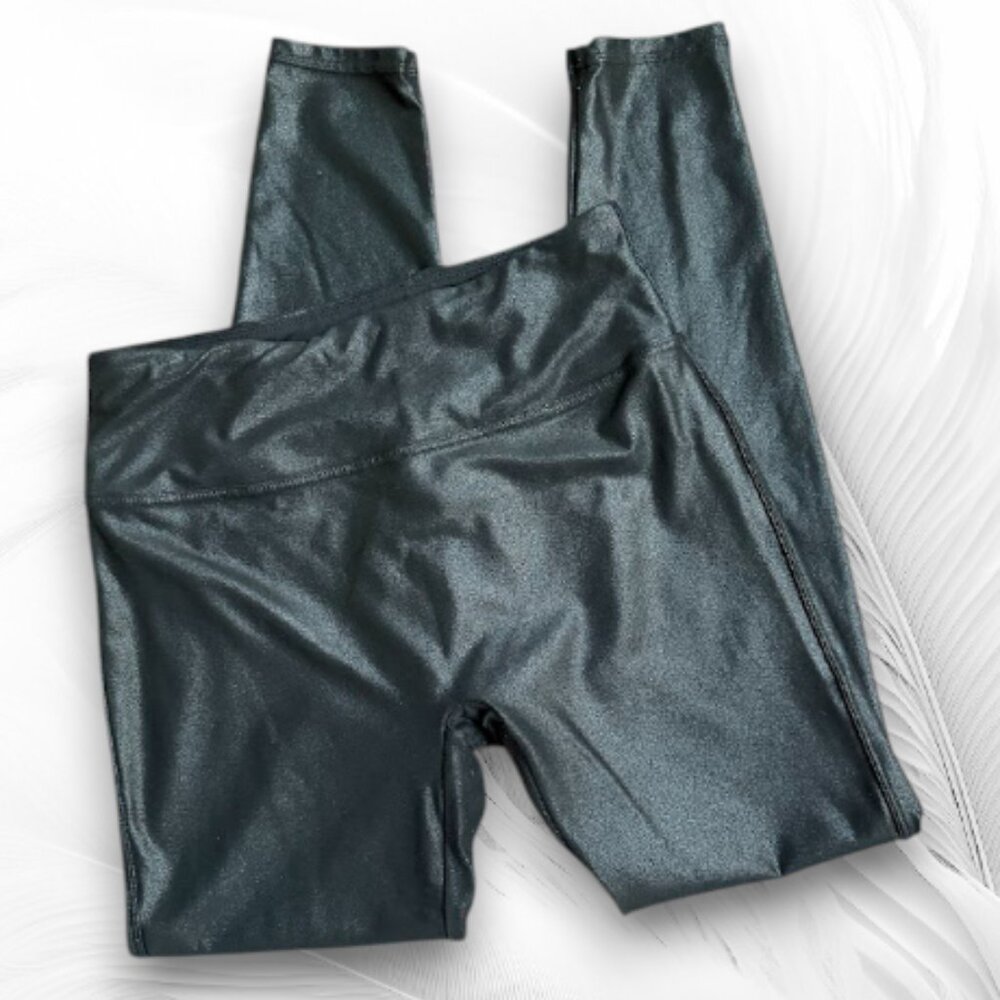 Santiny Black Coated Faux Leather Look High Waist Leggings Size M